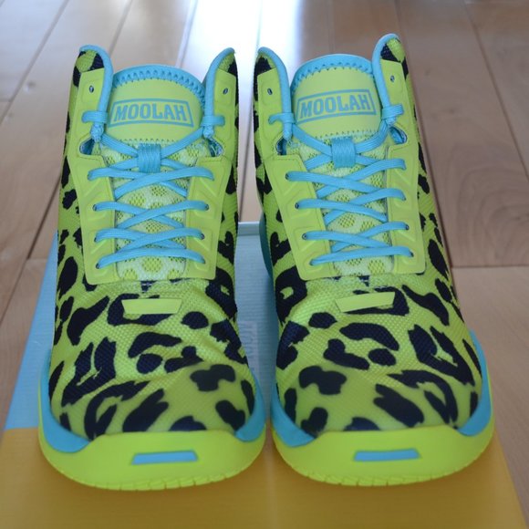 Leopard Print Athletic Shoes - Neon Green and Blue - Picture 2 of 8